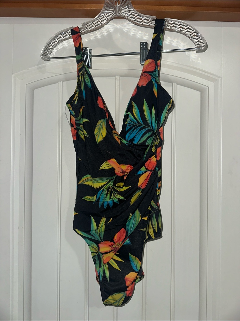 Miraclesuit Black One-Piece with Tropical Floral and coverup size 10